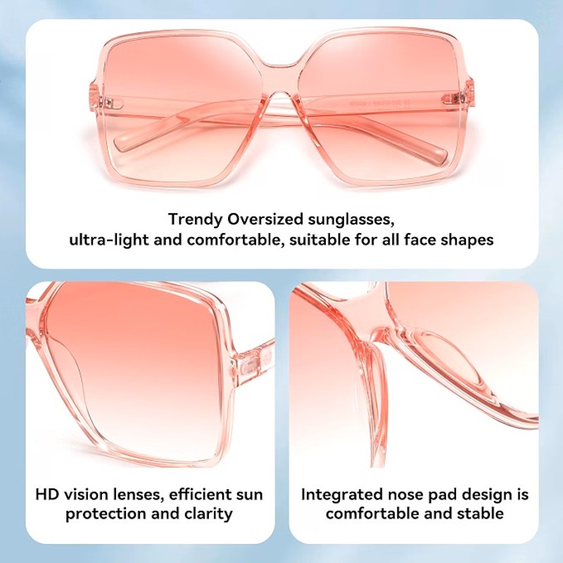 BRAND NEW ~ Pink Trendy Oversized Ultra Light & Comfortable Sunglasses