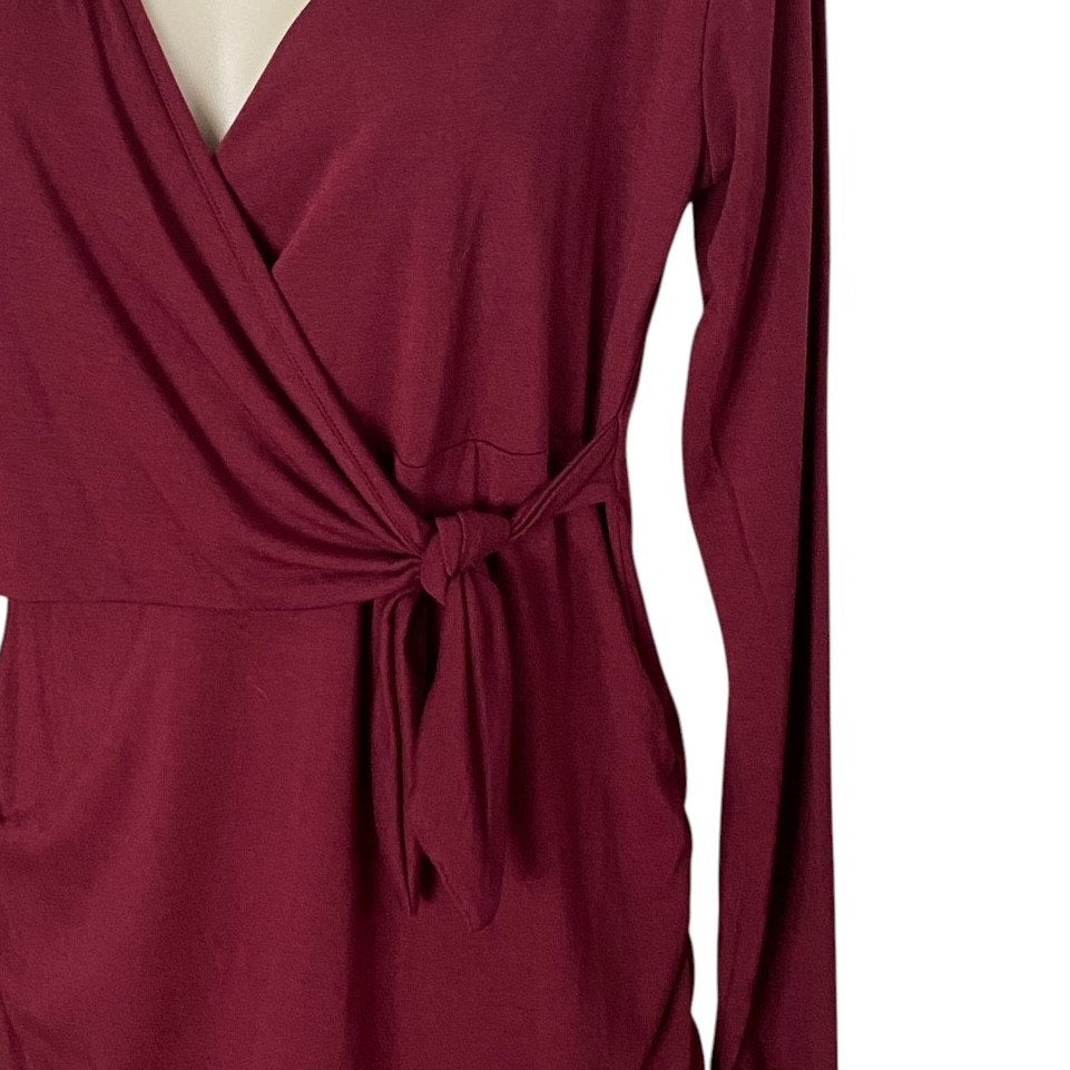 NWT ~ Burgundy Knit Wrap Front Ruched Side Long Sleeve Top ~ Women's Size MEDIUM