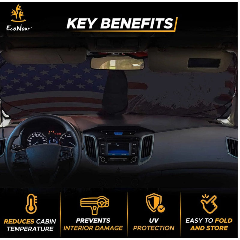 BRAND NEW ~ American Flag & Bald Eagle Car & Truck Windshield Sunshade 59"x29"