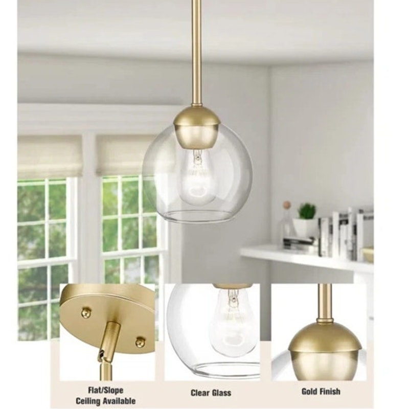 NWT ~ Daemar 1 Light Single Globe Gold Modern Farmhouse Dimmable Pendant Light