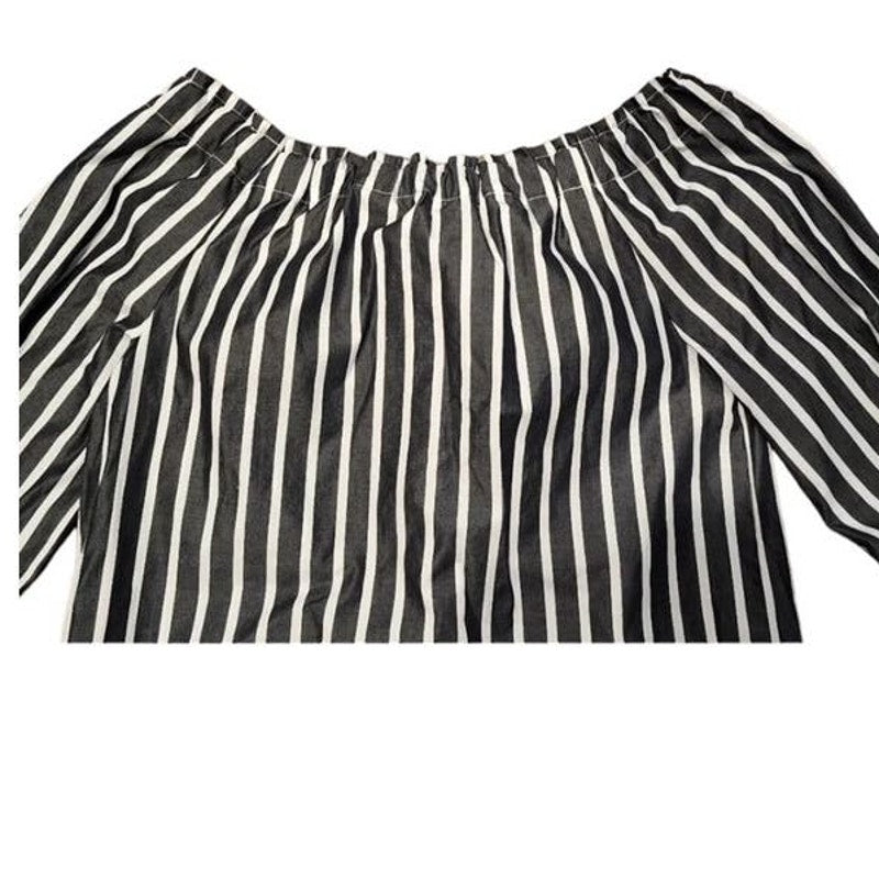 NWT ~ J.CREW Off The Shoulders Black & White Striped Blouse ~ Women's Size XXS