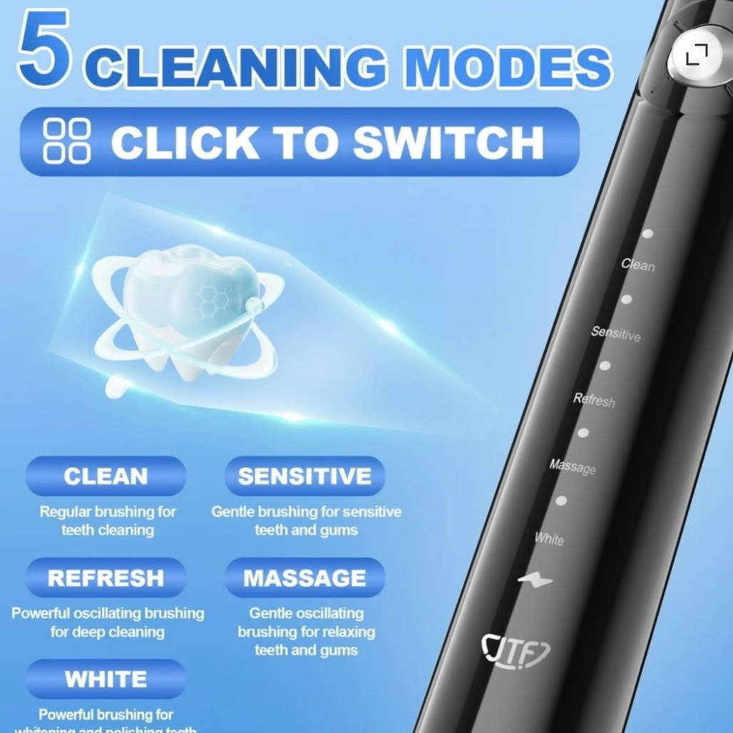 BRAND NEW ~ Black Electric Rechargeable Power Wireless Toothbrush & Travel Case
