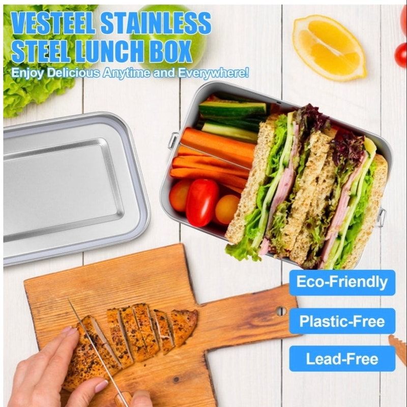 BRAND NEW ~ Stainless Steel 29ox Lunch Box Metal Bento Box & Removeable Divider