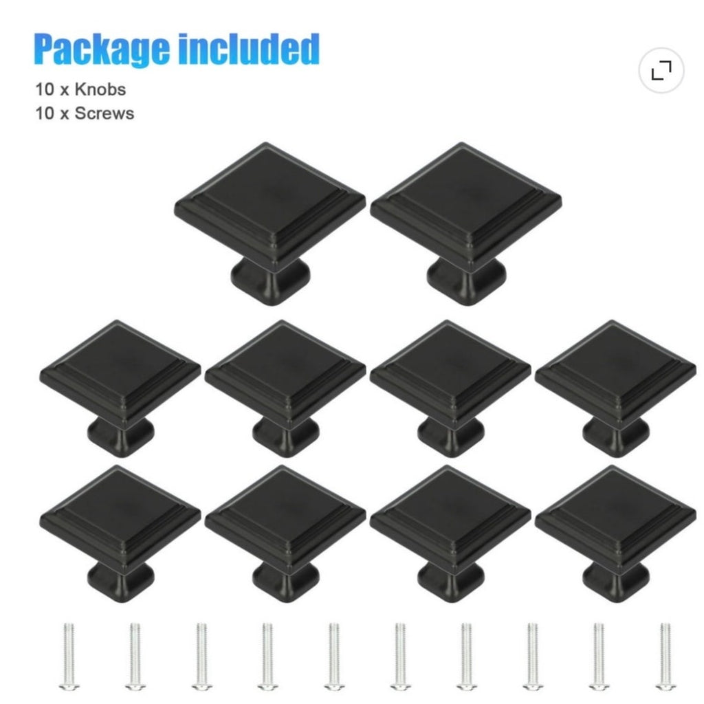 BRAND NEW ~ Set/10 Black 1.2" Cabinet Door Knobs Drawer Hardware Handles & Pulls