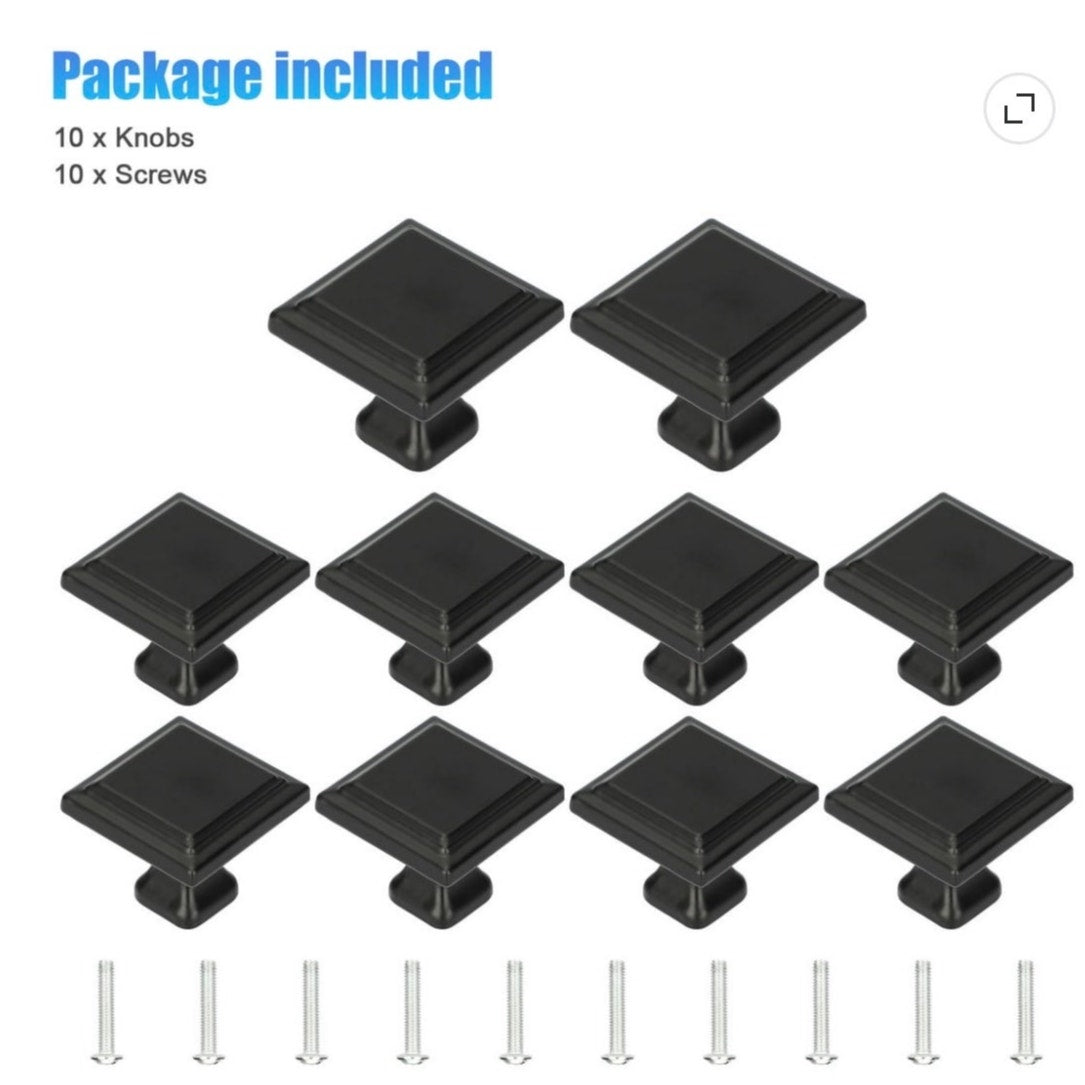 BRAND NEW ~ Set/10 Black 1.2" Cabinet Door Knobs Drawer Hardware Handles & Pulls