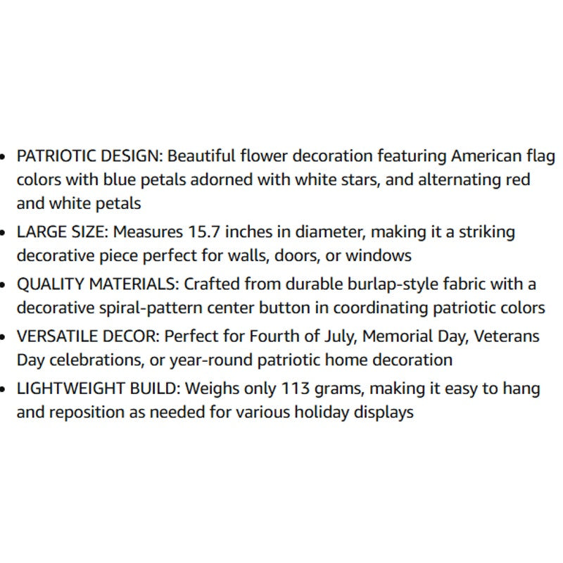 BRAND NEW ~ Patriotic American Flag Design Door & Wall Wreath Flower ~ 15.7"