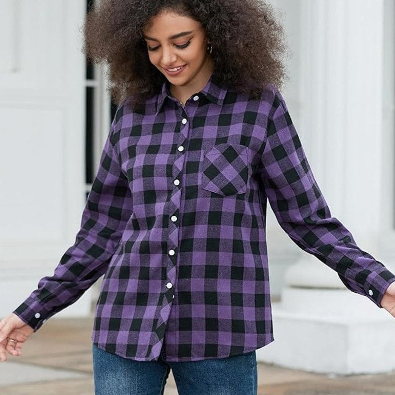 NWT ~ Purple & Black Soft Buffalo Check Button Up Long Sleeve Casual Shirt ~ 2XL
