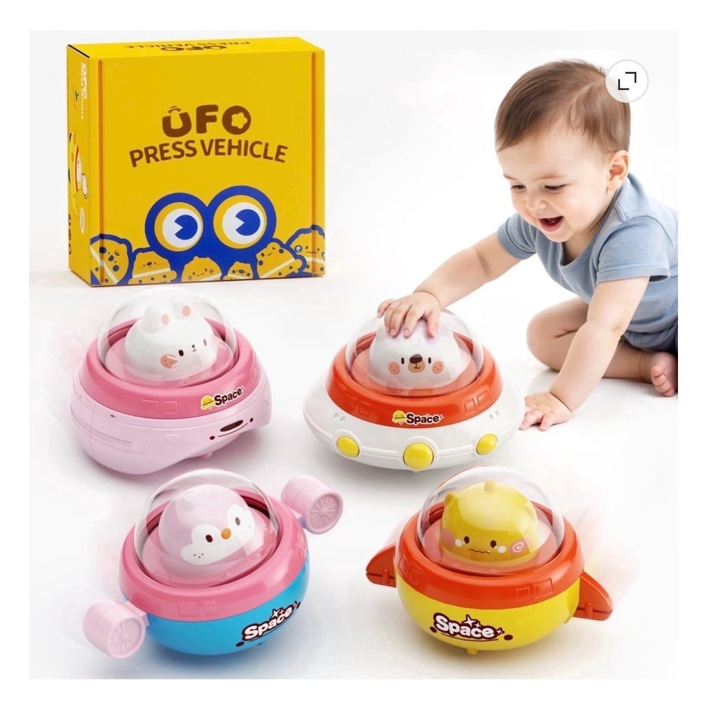 BRAND NEW ~ Set/4 Baby & Toddler Colorful UFO Battery Free Press Vehicle Toys