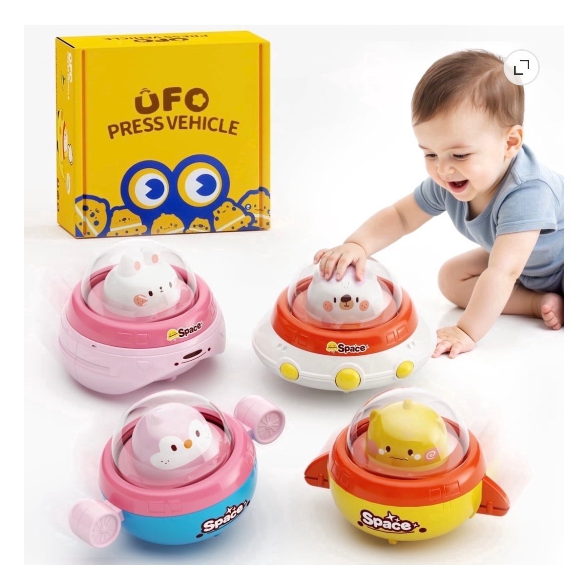BRAND NEW ~ Set/4 Baby & Toddler Colorful UFO Battery Free Press Vehicle Toys