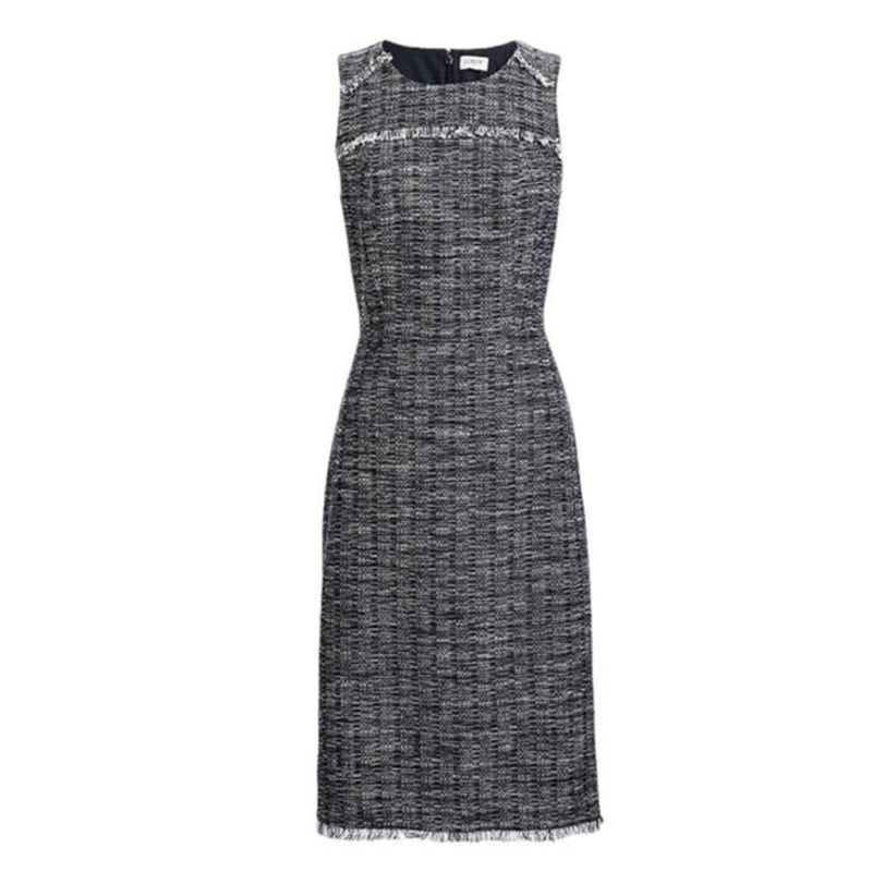 NWT ~ J.CREW Black Tweed Fringe Sheath Sleeveless Dress ~ Womens Size 4