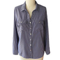 NWT ~ ADRIENNE VITTADINI Blue White Pinstripe Rolled Sleeve Blouse ~ LARGE