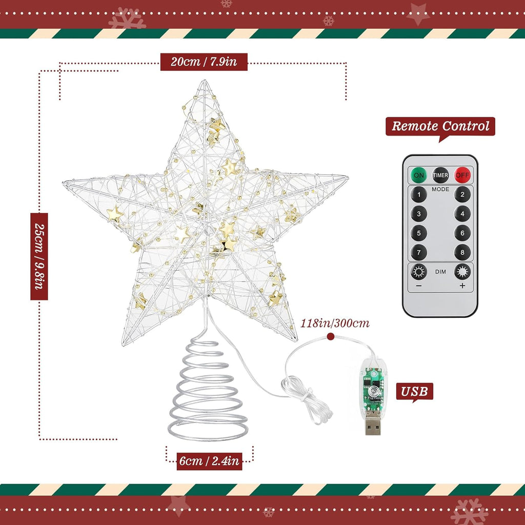 BRAND NEW ~ 8 Lighting Modes USB LED Christmas Star Tree Topper