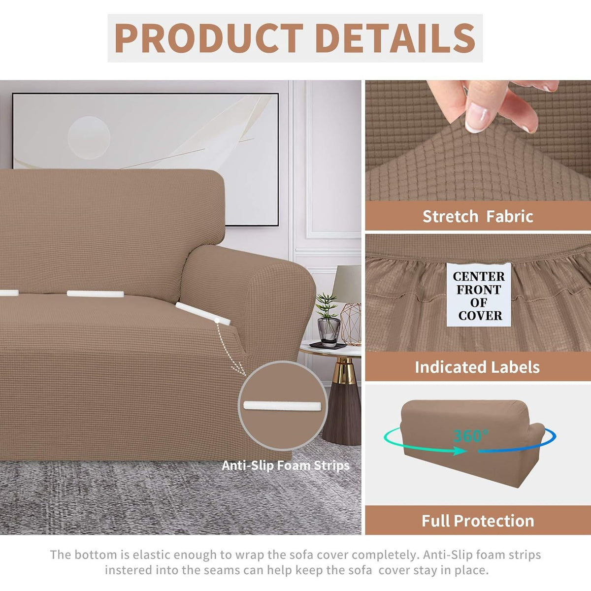 BRAND NEW ~ Camel Stretch Jacquard Waterproof COUCH Cover SOFA Slipcover