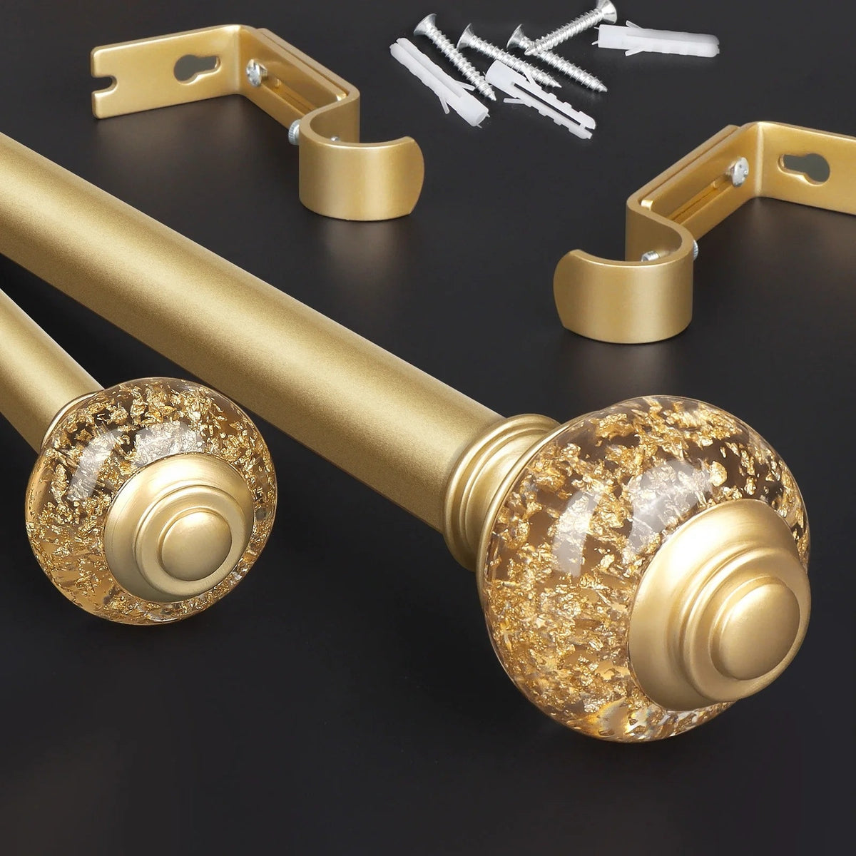 BRAND NEW ~ Gold 7/8" Adjustable Single Curtain Rod Translucent Finial 84"-120"