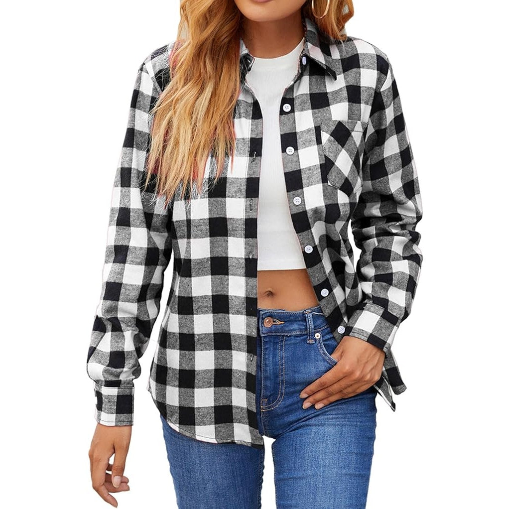 NWT ~ White & Black Soft Buffalo Check Button Up Long Sleeve Casual Shirt ~ 2XL