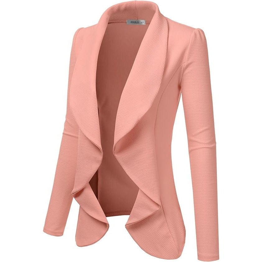 NWT ~ Coral Pink Spring Draped Open Flowing Cardigan L/S Business Jacket ~ SMALL