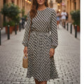 BRAND NEW ~ Black & Tan ZigZag Geometric Pattern Long Sleeve Dress ~ SMALL