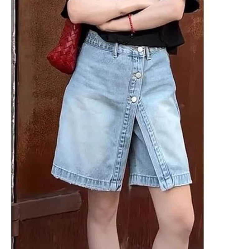 NWT ~ Women's Plus Size Denim Light Blue Jean Skort Mini Skirt Button Front ~ 2X