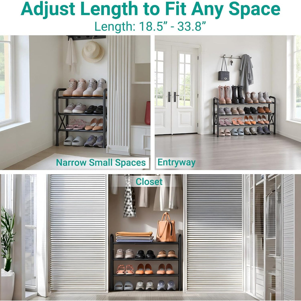 BRAND NEW ~ Black 3 Tier Metal Expandable Shoe Rack Adjustable Shelf Organizer