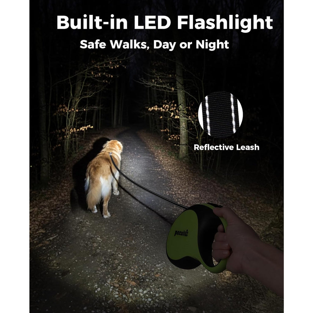 BRAND NEW ~ Lime Green Heavy Duty Retractable Large 110 Dog Leash & Light ~ 16ft