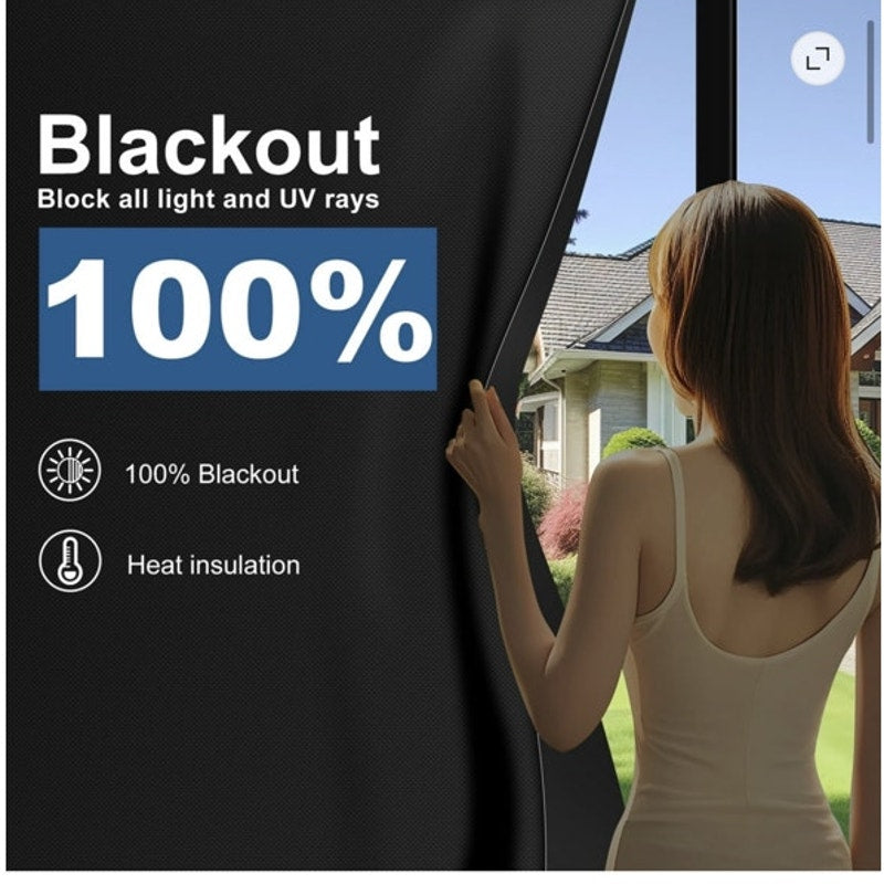 BRAND NEW Black 100% Portable No Drill 138" x 59" Blackout Window Film Curtains