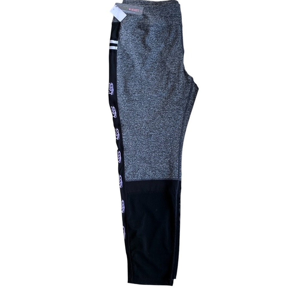 NWT ~ INSPIRED HEARTS Heathered Black "Love" Trim Activewear Leggings ~ Size 1X
