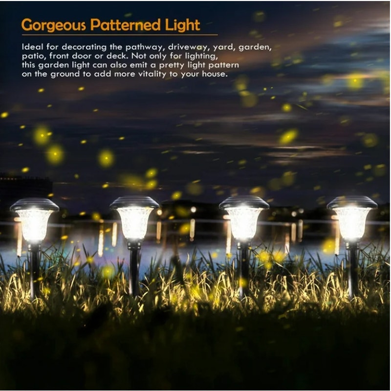BRAND NEW ~ Set/7 Large Outdoor Solar Glass & Stainless Steel Pathway Lights