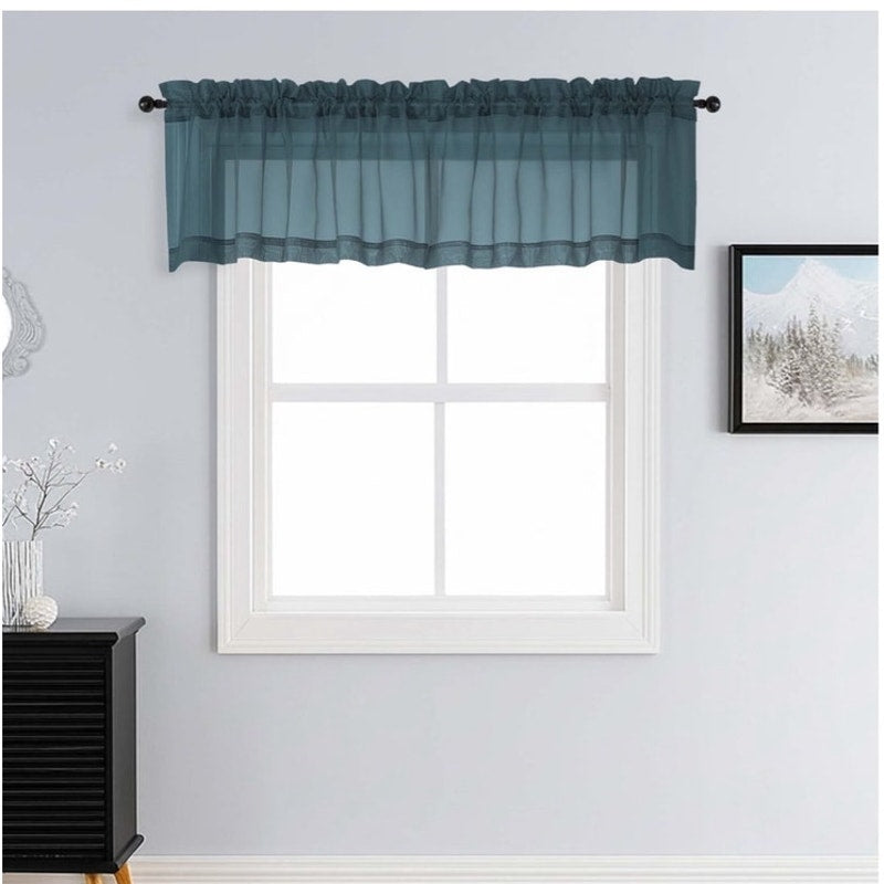 BRAND NEW ~ Set/2 Dusty Blue Sheer Curtain Valances with Rod Pockets ~ 42W x 14L