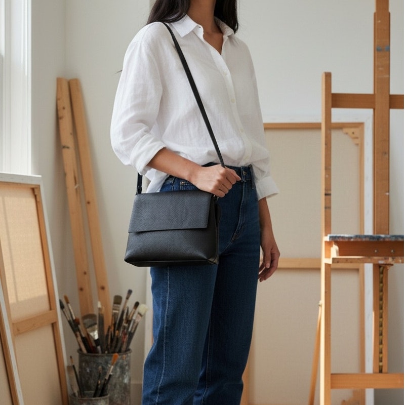 BRAND NEW ~ Small Black Textured Leather ? Cross Body Purse Shoulder Bag