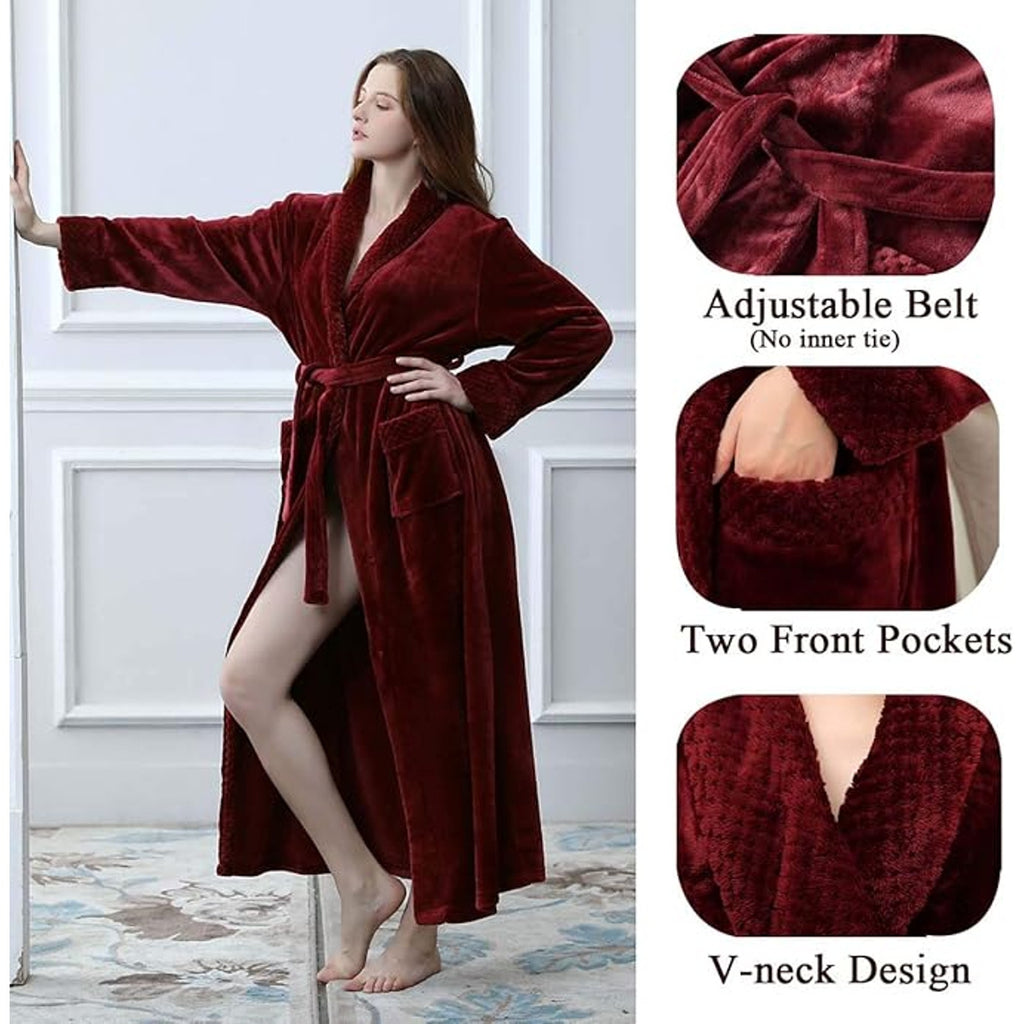 NWT ~ Women's Burgundy Soft Plush Wrap Around Bath Robe ~ MEDIUM