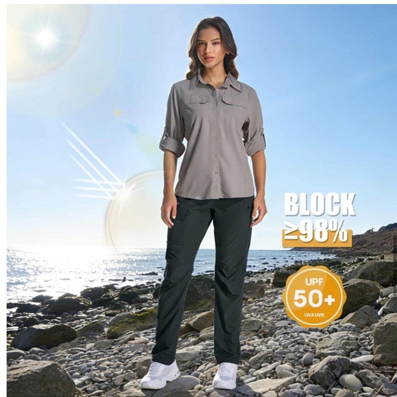 NWT ~ Women's Dark Gray UPF 50+ Quick Dry Breathable Hiking Cargo Pants ~ MEDIUM