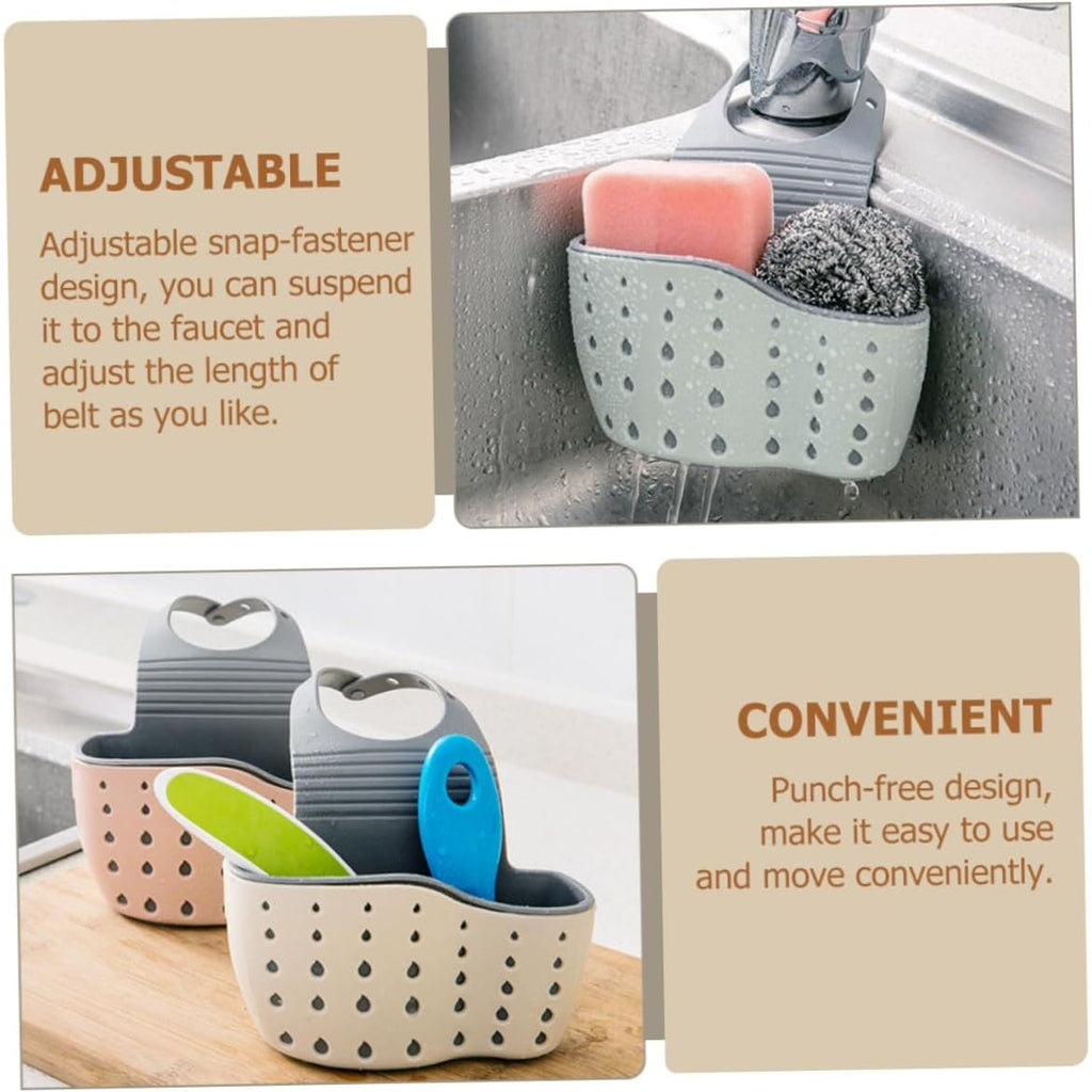 NWT ~ Set/ 3 Double Layer Kitchen Sink Hanging Sponge Holders ~ Sage Pink Beige