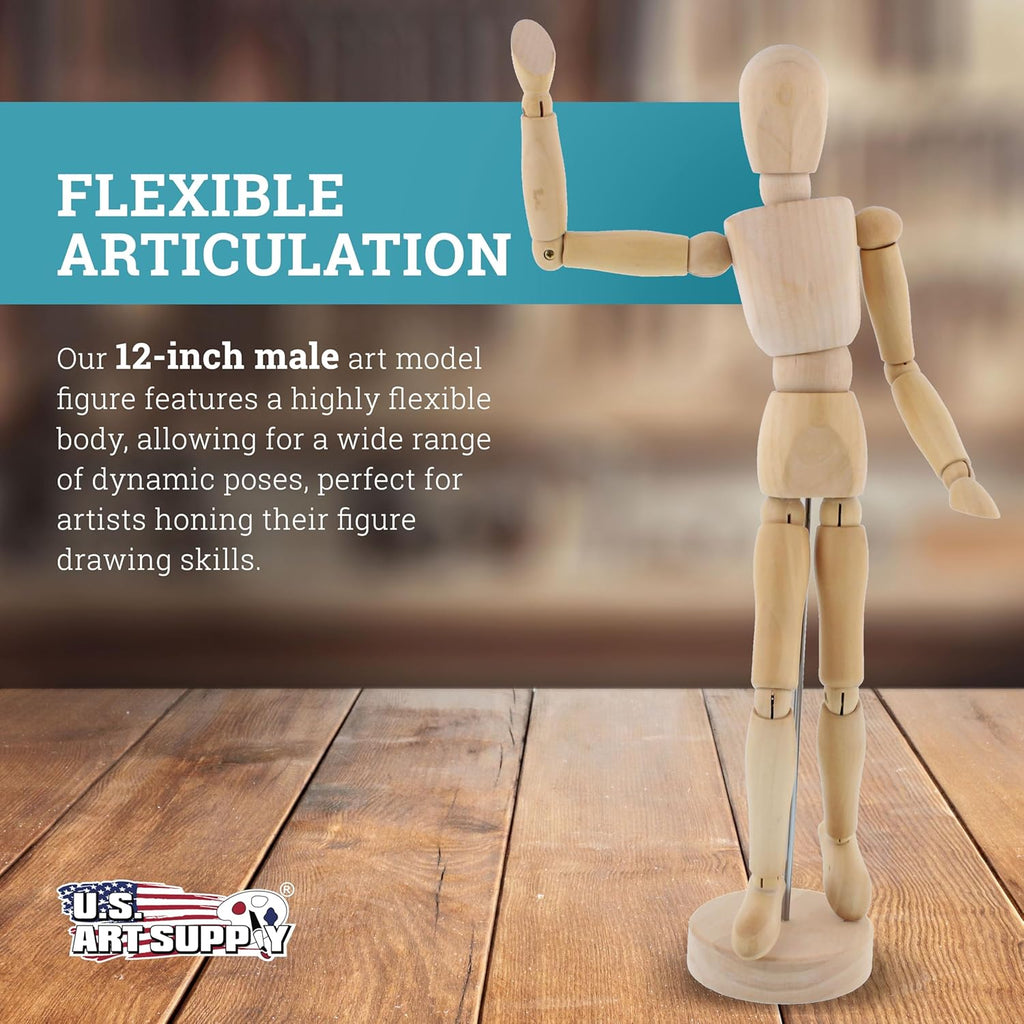BRAND NEW ~ U.S. Art Supply 12" Wooden Male Manikin Posable Figure Drawing