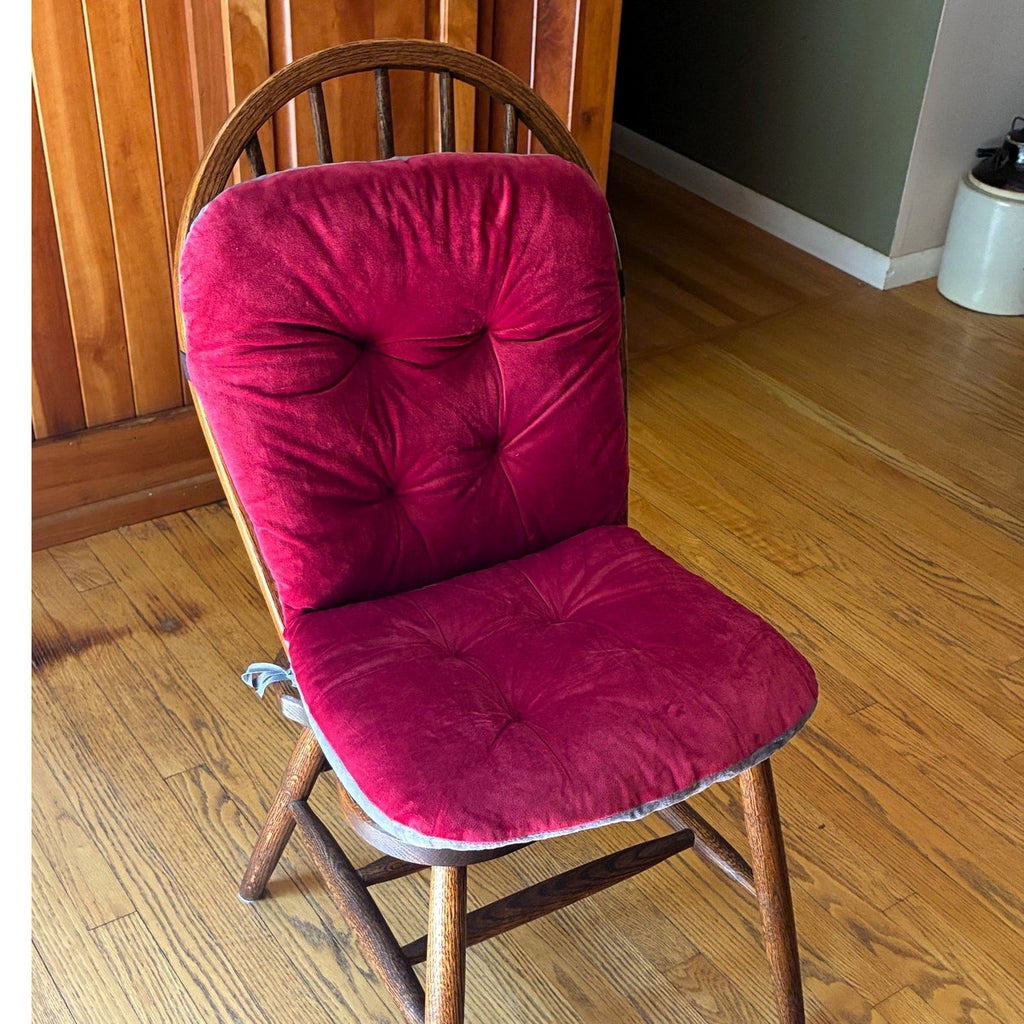 BRAND NEW ~ Set/4 Cranberry Red & Gray Non-Slip Rocking Chair Cushion Seat Pads