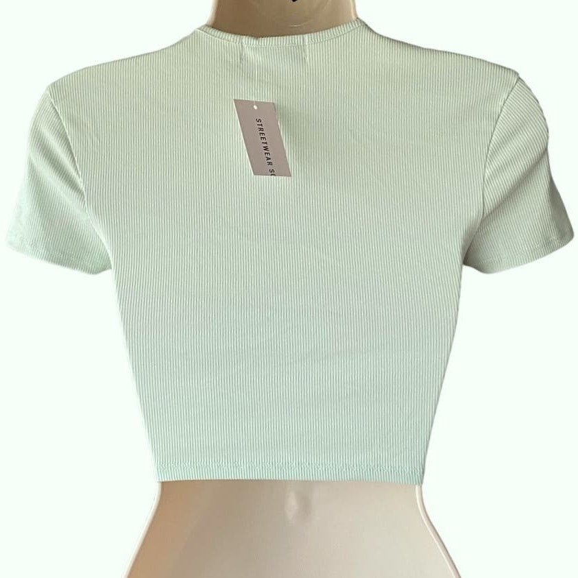 NWT ~ STREETWEAR SOCIETY Short Cropped Lime Green Ribbed Top ~ Women's SMALL