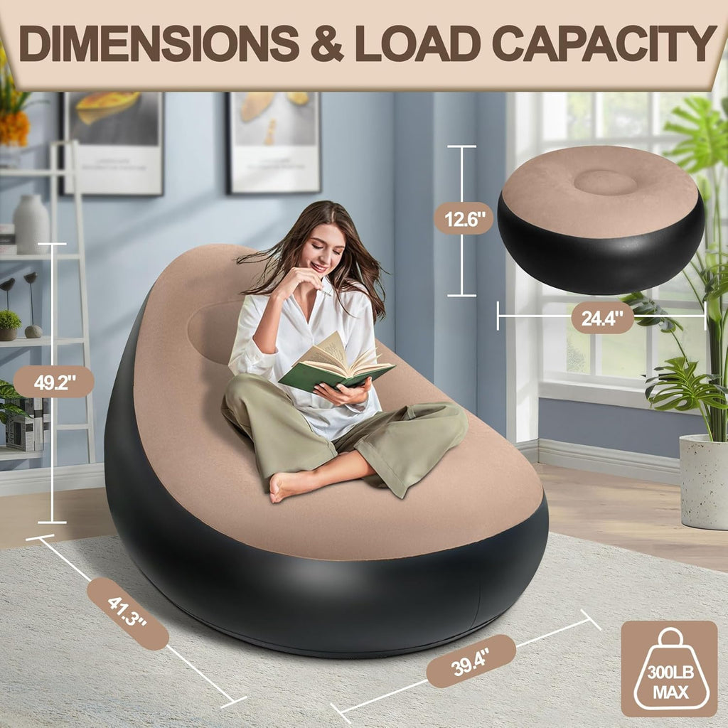 NWT ~ Inflatable Waterproof Blow Up Brown Portable Chair & Ottoman