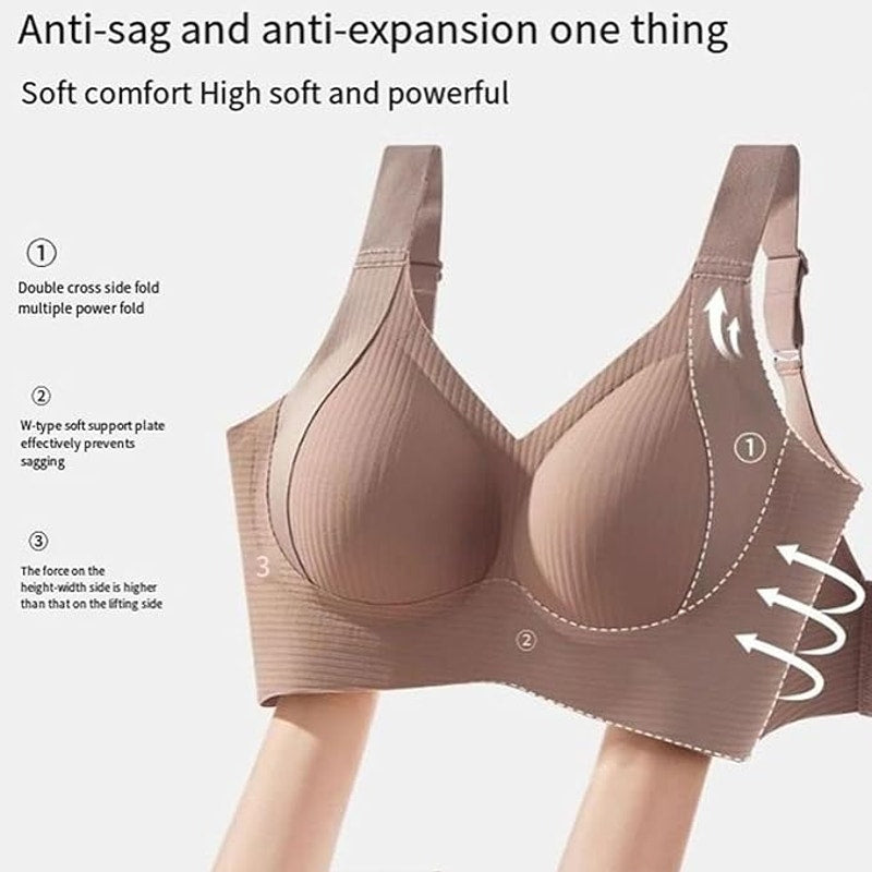 NWT ~ Ivory Cream Ribbed Push Up Adjustable Wireless Invisible Lift Bra ~ XL