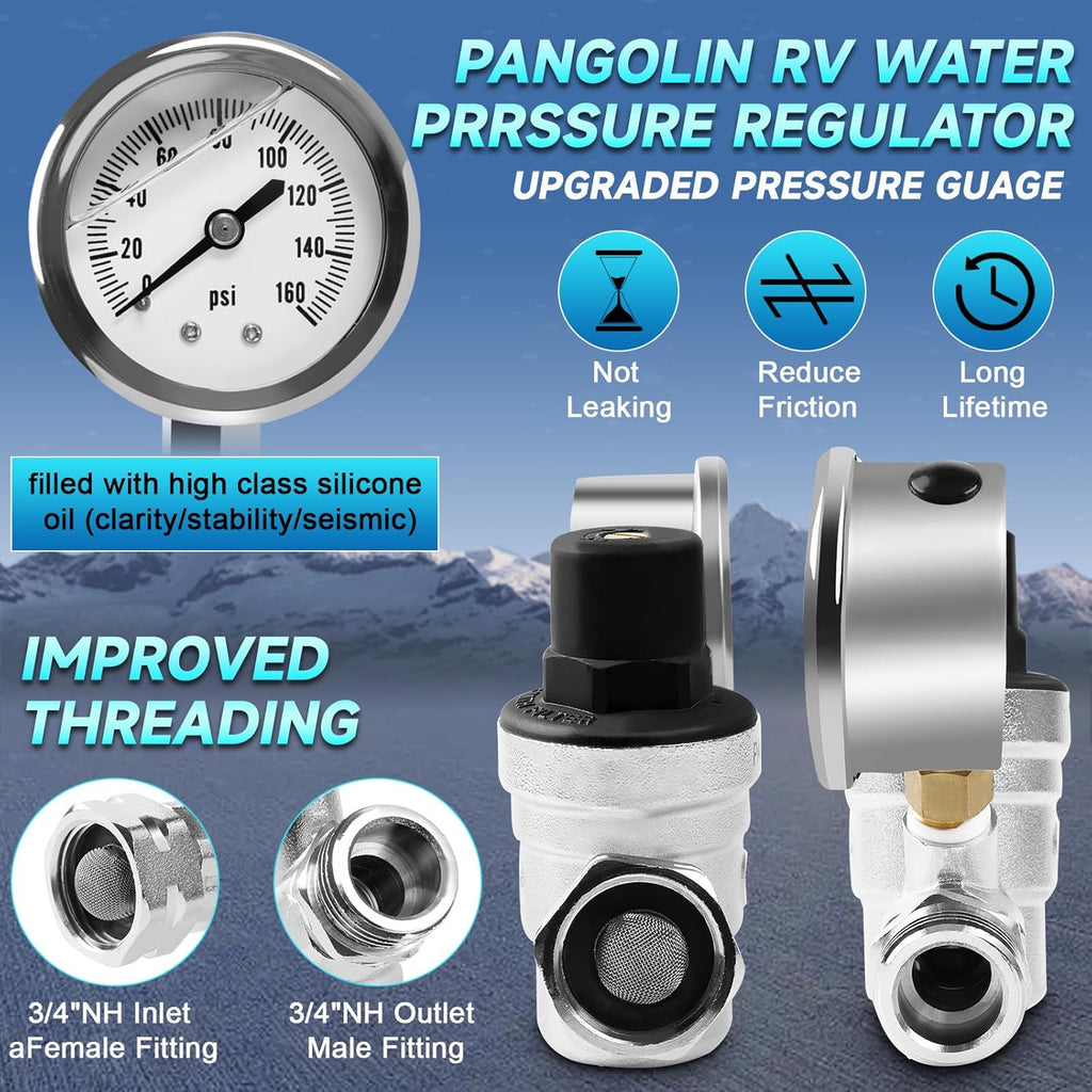 NWT ~ 7 RV Water Pressure Regulator Valves 160 PSI Gauge and Inlet Stainless ...