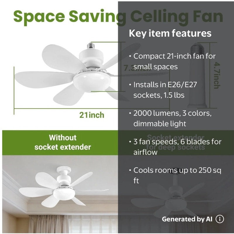 BRAND NEW ~ White Screw-in 3 Speed Ceiling Fan with Light and Remote Control