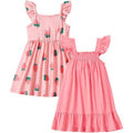 NWT ~ Set/2 Girls Pink Summer Sundresses Dresses Strawberry Ruffles ~ 8-9 Years