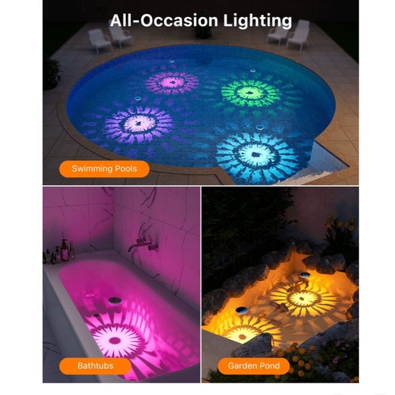 BRAND NEW ~ Set/4 Waterproof RGB Solar Floating Colorful Pool Lights & Remote