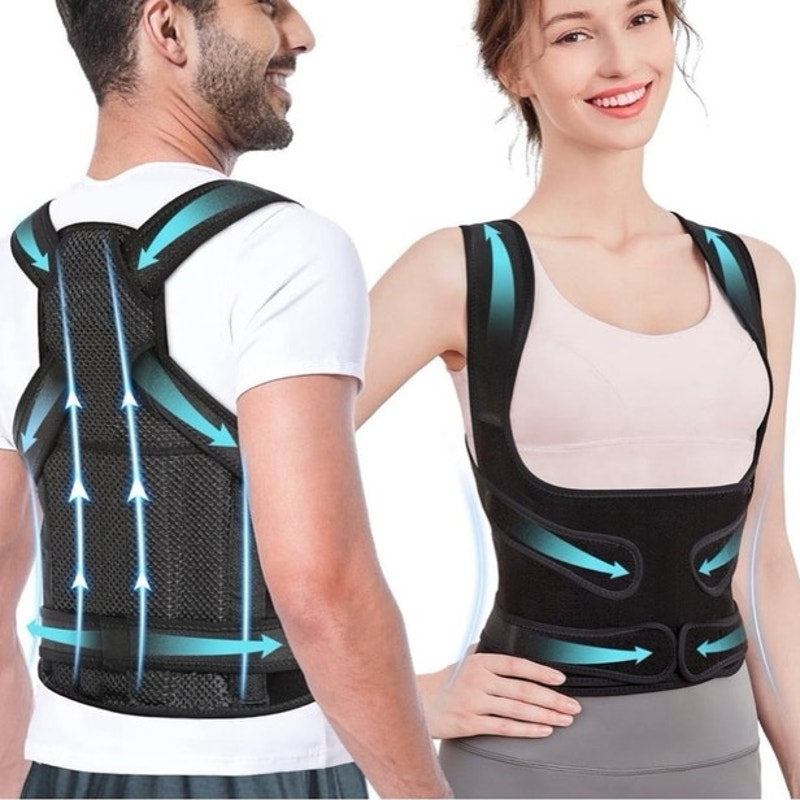 BRAND NEW ~ Black Back Brace Posture Corrector Adjustable Full Back Support ~ XL