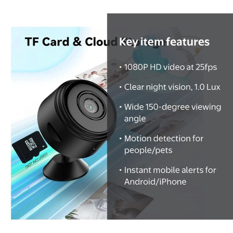 BRAND NEW ~ Small Black Indoor Home Security WiFi Wireless Surveillance Camera