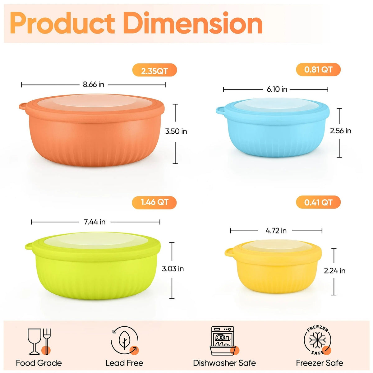 BRAND NEW ~ Set/8 Colorful Dishwasher Safe Plastic Nesting Mixing Bowls & Lids