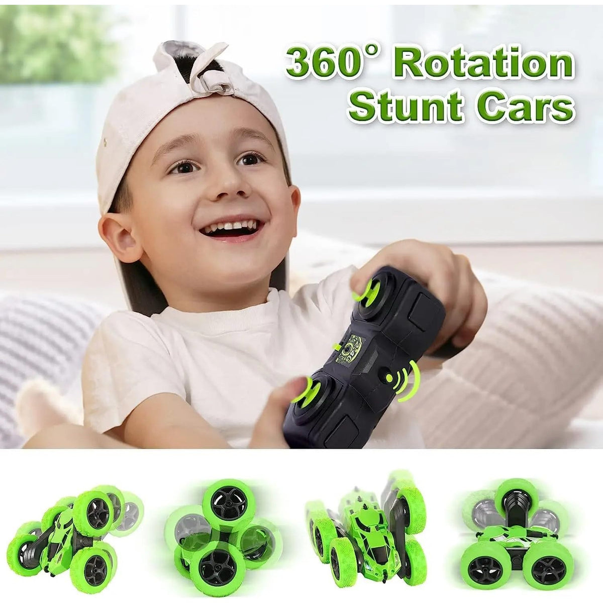 BRAND NEW ~ High Speed Green 360 Rotating Rechargeable Remote Control Stunt Car
