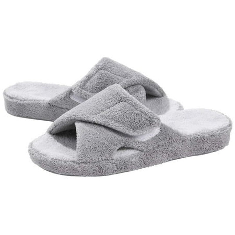 BRAND NEW ~ Gray Fuzzy Adjustable Arch Support Open Toe Slides House Slippers