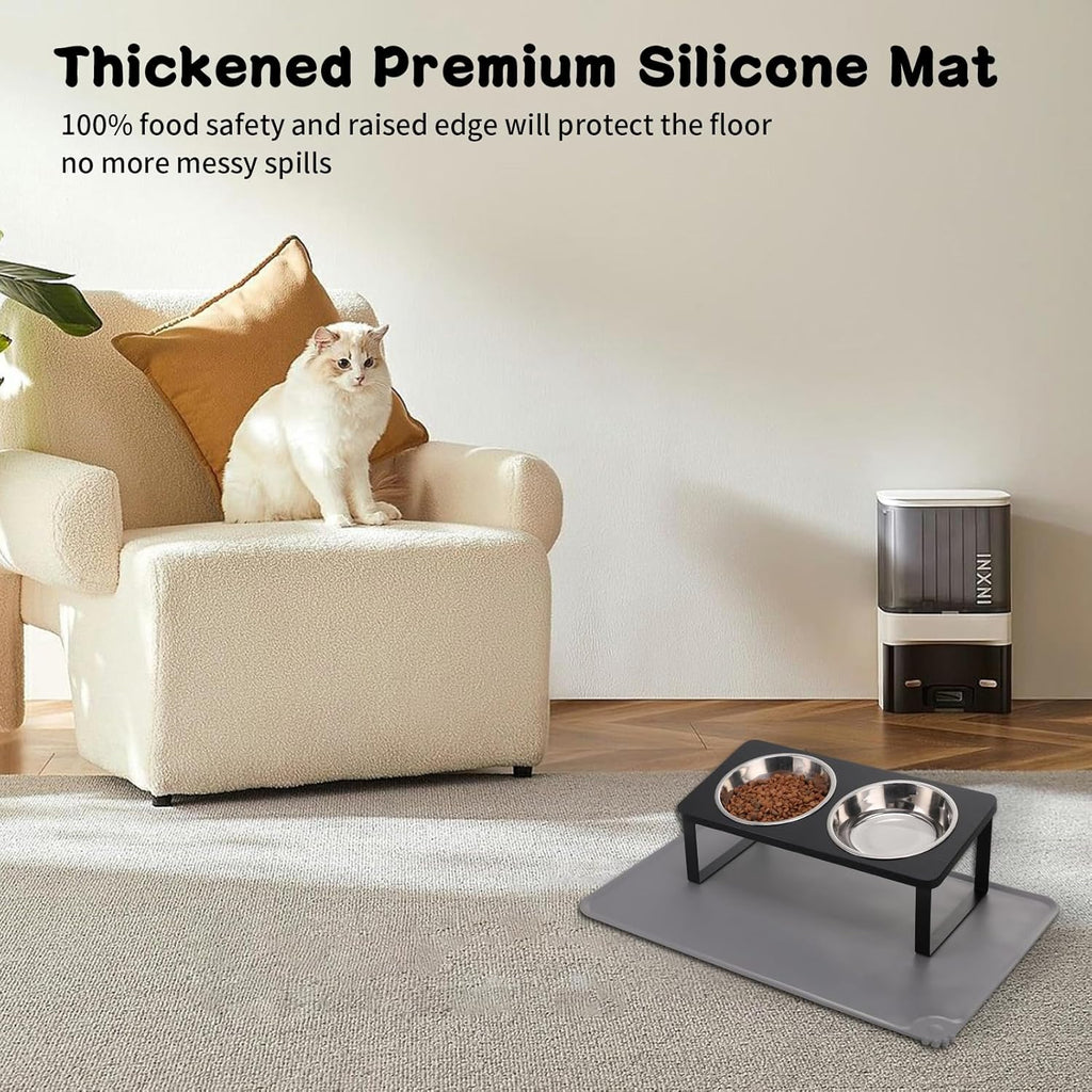 BRAND NEW ~ Black Elevated Stainless Steel Cat Dog Bowls Dishes & Food Water Mat