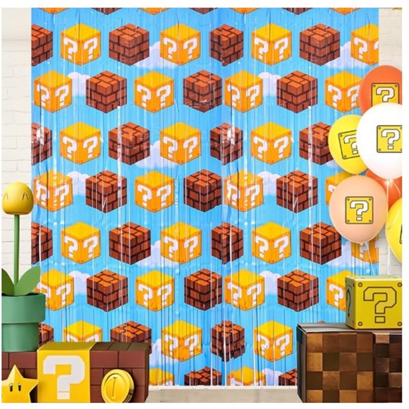 BRAND NEW ~ Set/16 Super Mario Bros. Foil Fringe Game Theme Party Curtain Backdrop
