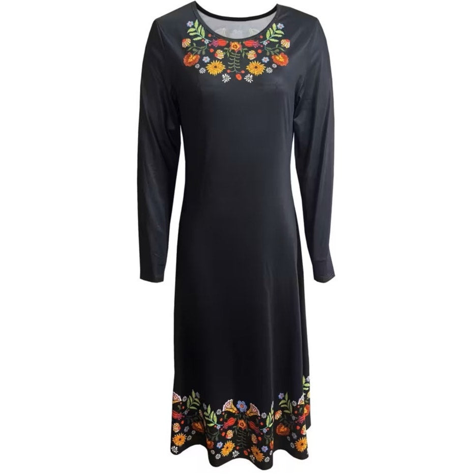 BRAND NEW ~ Long Sleeve Black Floral Casual Office Dress ~ Women's SMALL