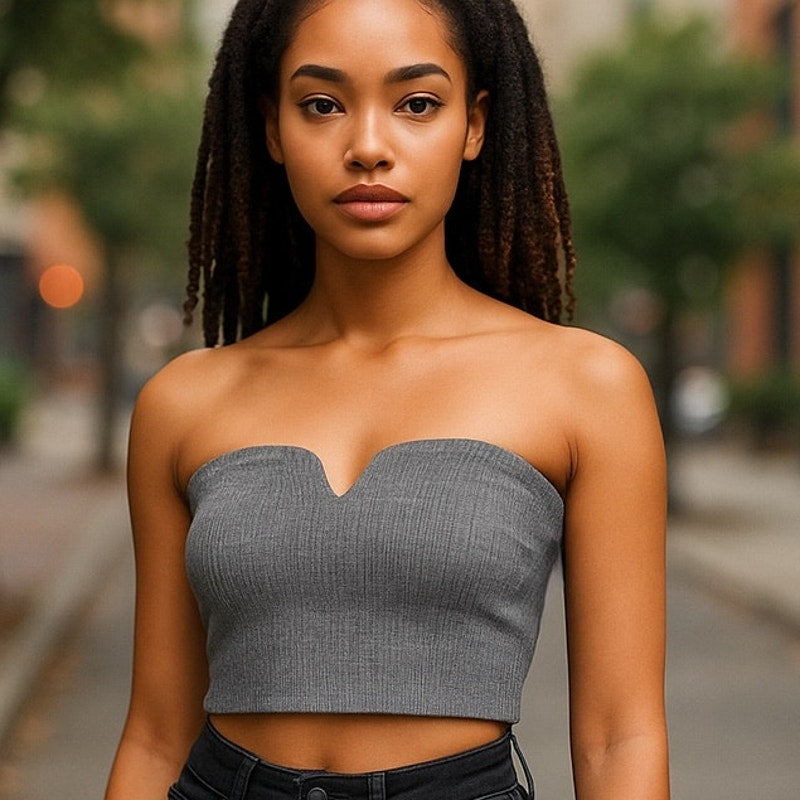 NWT ~ Gray Ribbed Stretchy Sweater Strapless Summer Tube Halter Top ~ XXL
